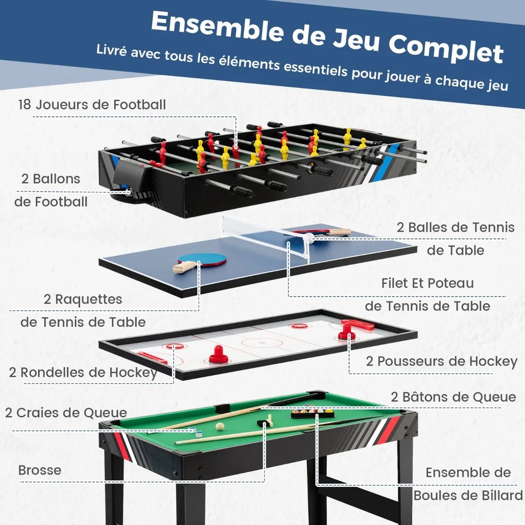 Conjunto de mesa de jogo combinado 12 em 1 com pebolim, hóquei de ar, sinuca, xadrez e pingue-pongue