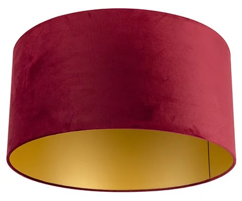 Abajur de veludo vermelho 50/50/25 com interior dourado