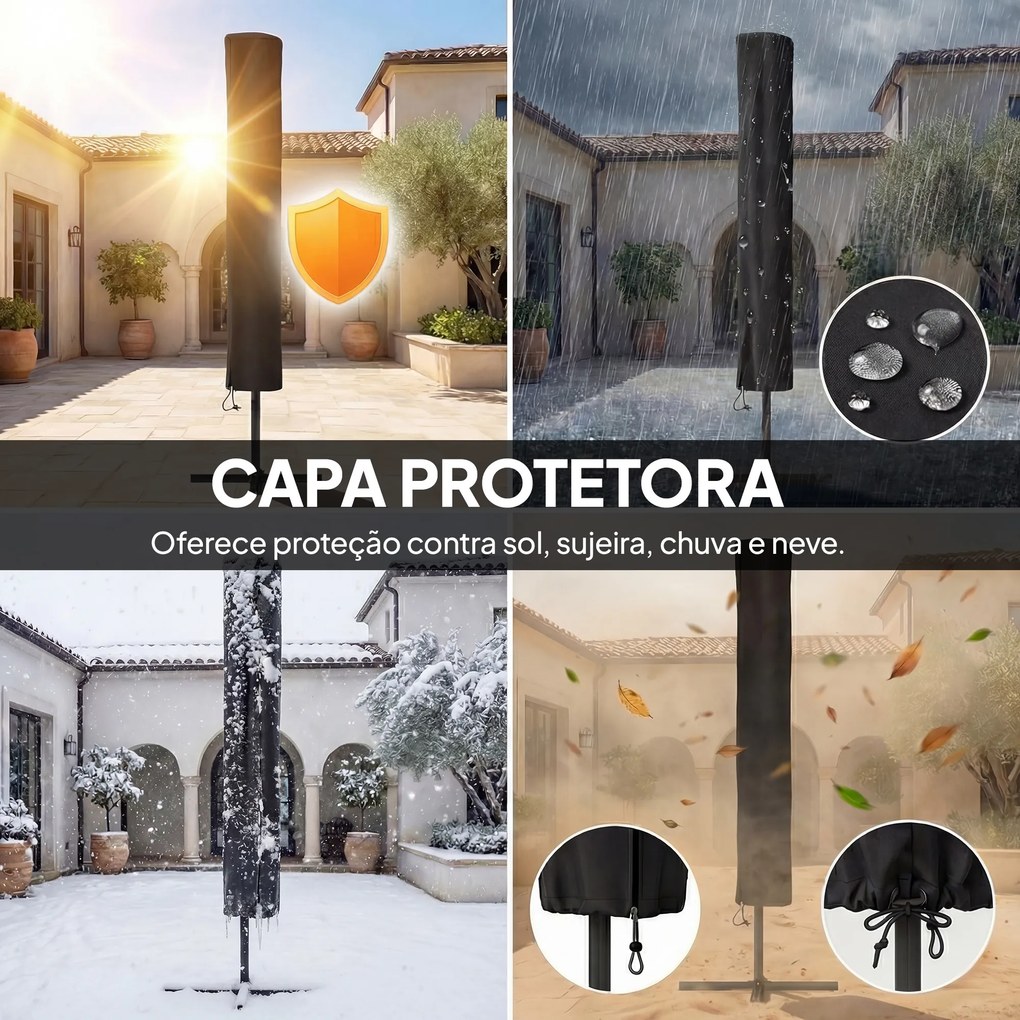 Guarda sol duplo Jardim com 24 Luzes LED Solares Cobertura Inclinável Poste Metálico 29x25 m Azul Escuro