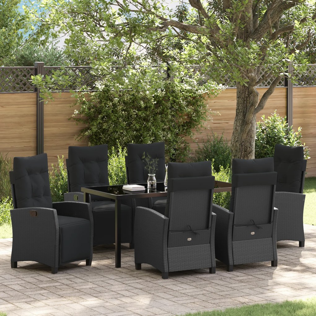 Conjunto de Jantar de Jardim em Rattan Poliéster Preto