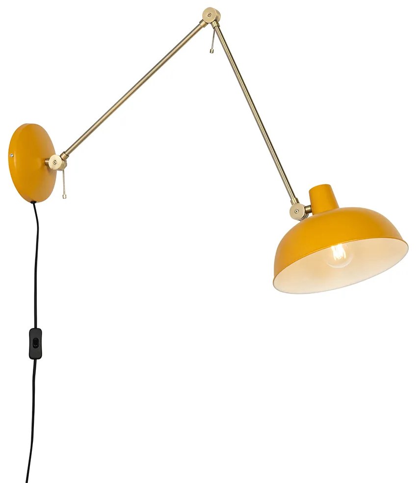 Candeeiro de parede retro aço amarelo com bronze - Milou