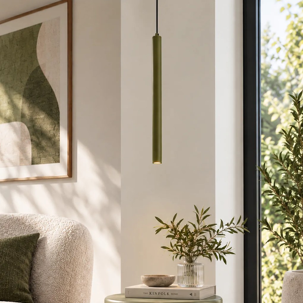 Candeeiro Suspenso Moderno Verde com Placa de Teto Integrada - Chuba
