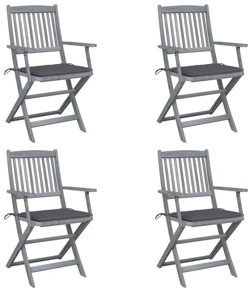vidaXL Cadeiras exterior dobráveis c/ almofadões 4 pcs acácia maciça