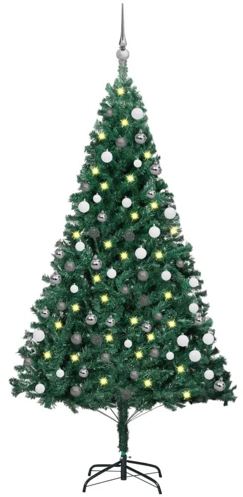 3077708 vidaXL Árvore Natal artificial pré-iluminada c/ bolas 180 cm PVC verde