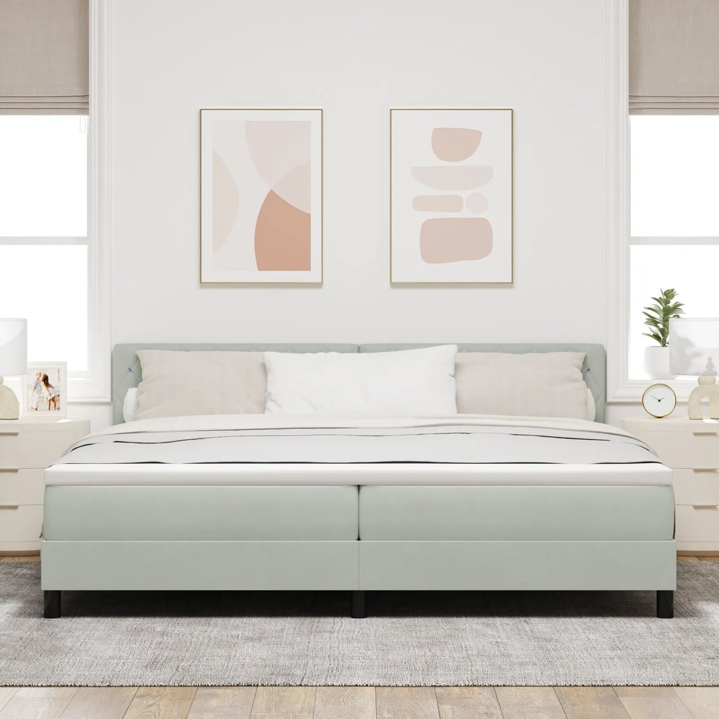 Cama Box Spring vidaXL com Colchão Cinza Claro 200x200 cm Veludo