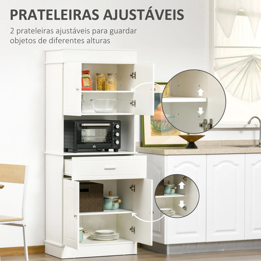 Armário de Cozinha Armário Alto de Cozinha com 1 Gaveta 4 Portas e Prateleiras Interiores Ajustáveis Móvel Auxiliar para Sala de Jantar Sala de Estar