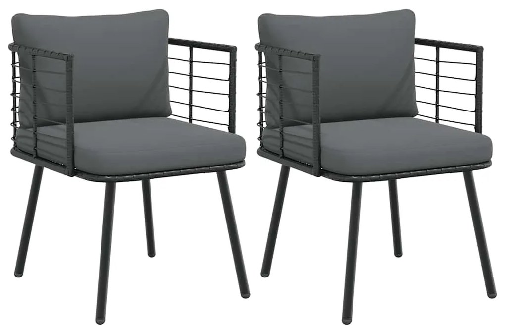 Cadeiras de jardim com almofadões 2 pcs vime PE preto