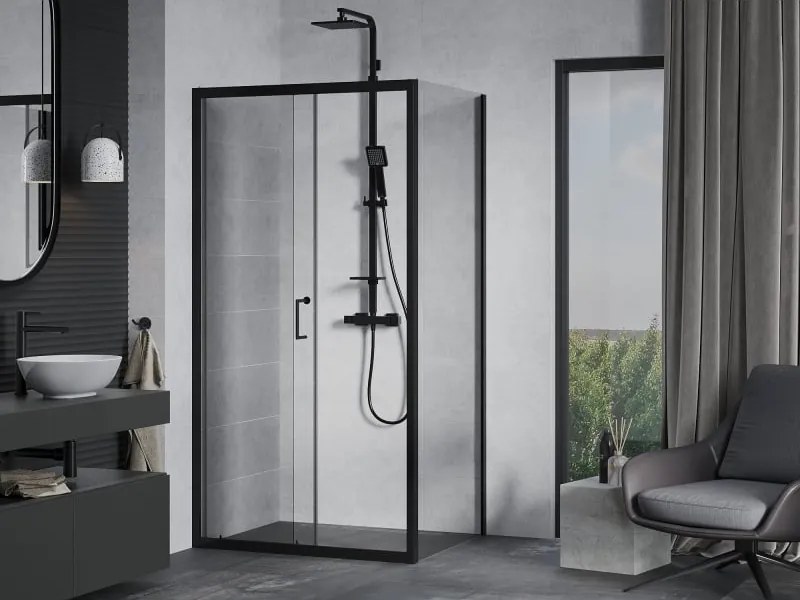 Mexen Apia cabine de duche de correr 100 x 90 cm, transparente, preta - 840-100-090-70-00