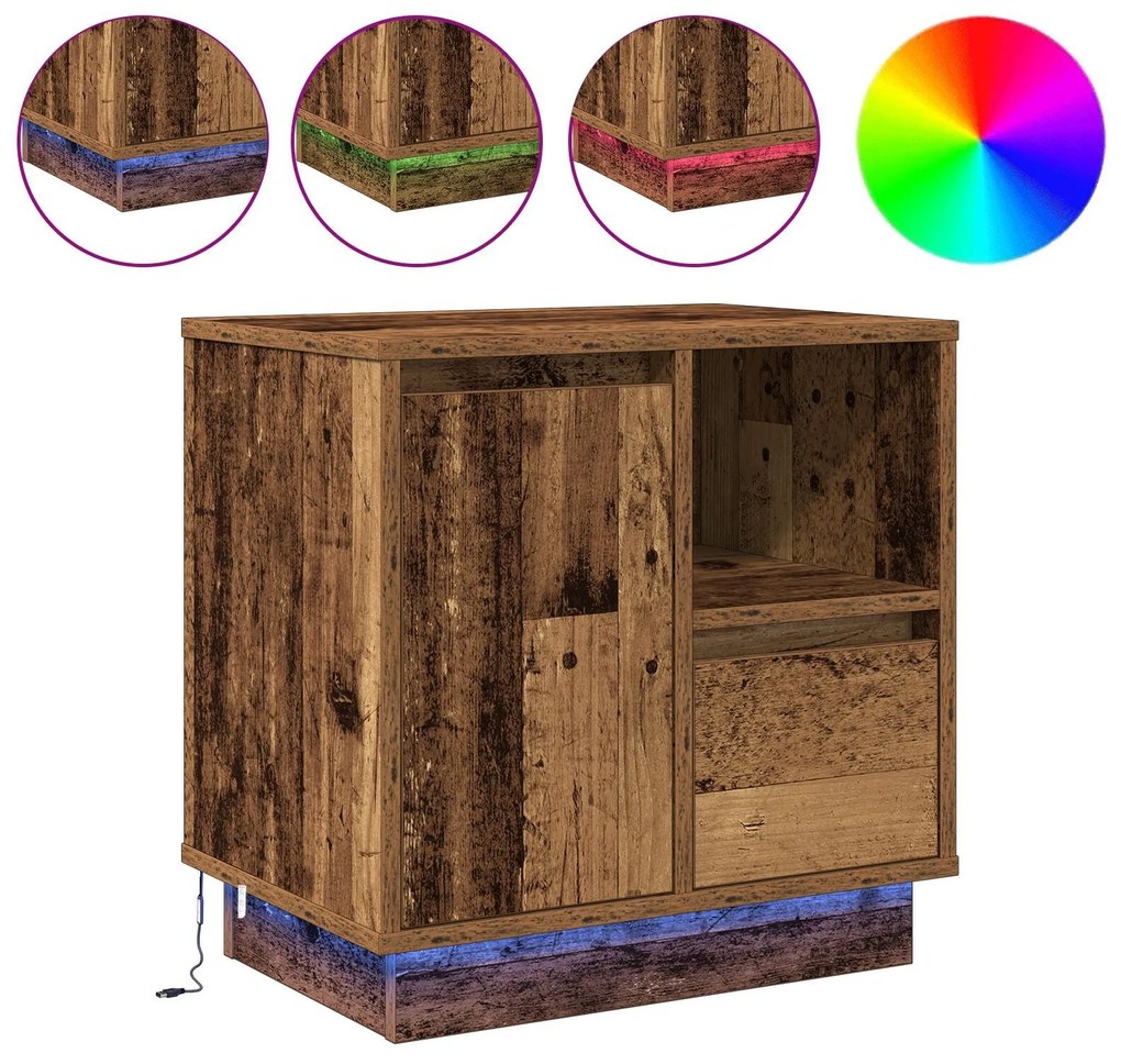 Cômodas de Cabeceira com LED 2 pcs Madeira Velha 50x34,5x50 cm