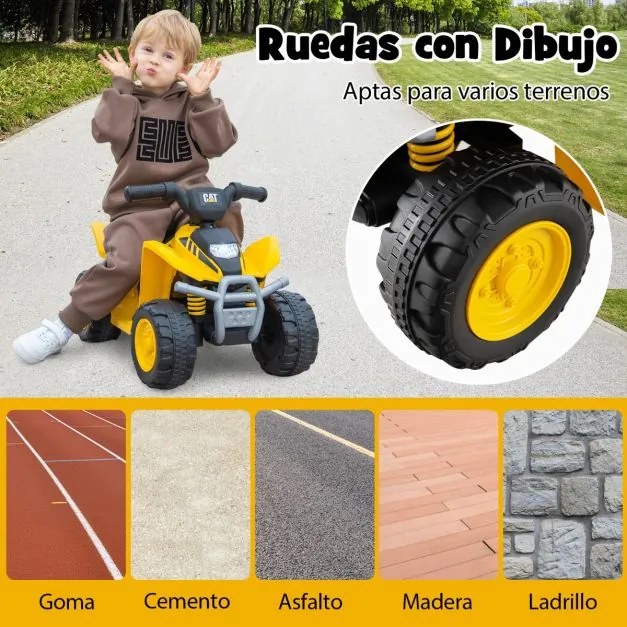 Moto 4 elétrica para crianças de 6 V com som de buzina, pedal e rodas amarela