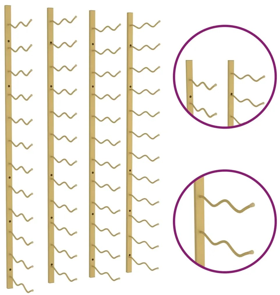 Garrafeira de parede para 24 garrafas 2 pcs ferro dourado