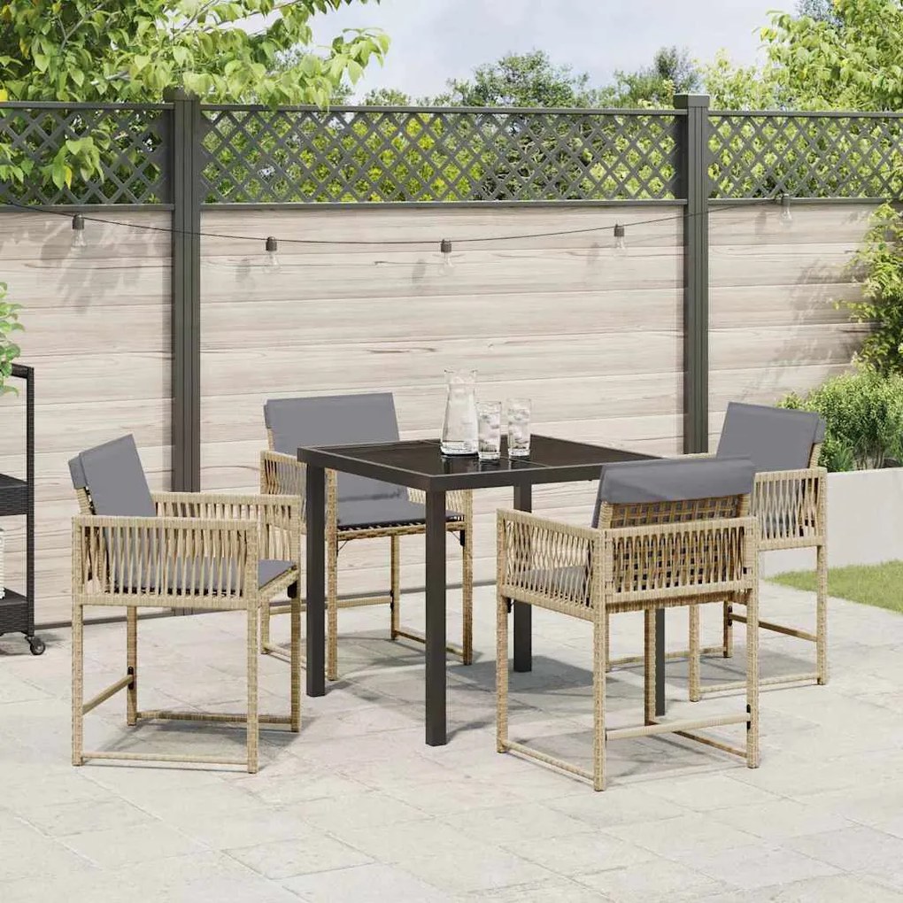 Conjunto de Jantar de Jardim com 5 Peças e Almofadas Bege em Rattan Si