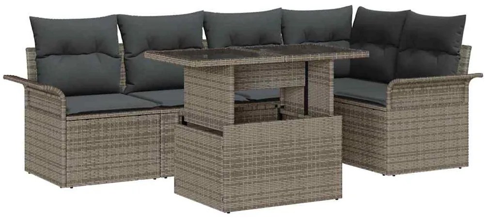 vidaXL Conjunto de Sofá de Jardim de 6 Peças com Almofadas Cinzas em Rattan