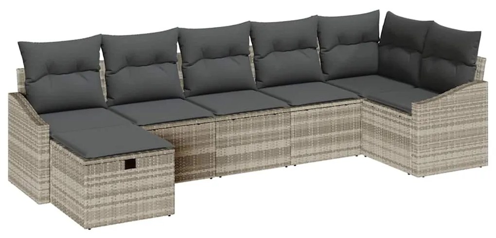 Conjunto de Sofá de Jardim de 7 peças com Almofadas Cinza Claro Poliés