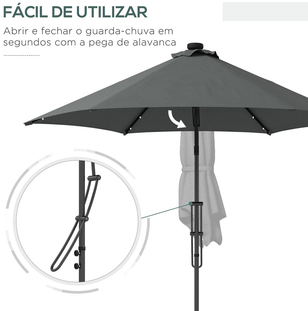 Chapéu de Sol Excêntrico de 3 m com Luzes LED Chapéu de Sol de Jardim
