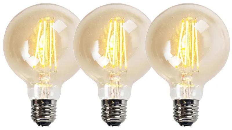 Conjunto de 3 lâmpadas LED com filamento regulável E27 goldline G95 5W 450LM 2200K