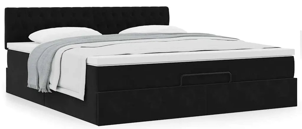 Estrutura de cama otomana com colchão 160x200 cm veludo preto