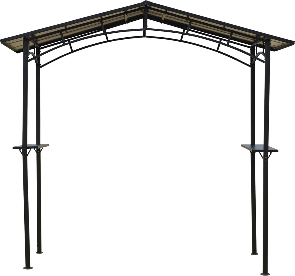 Tenda de jardim 2,5 x 1,5 m para churrasqueira (NÃO INCLUIDA) com 2 prateleiras estrutura em metal preto e cobertura em policarbonato