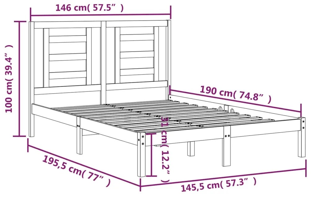 Cama sem colchão 140x190 cm madeira de pinho maciça branco