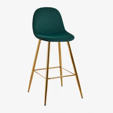 Banqueta Alta De Veludo Glamm Verde Selva & ↑75 Cm & Dourado - Sklum