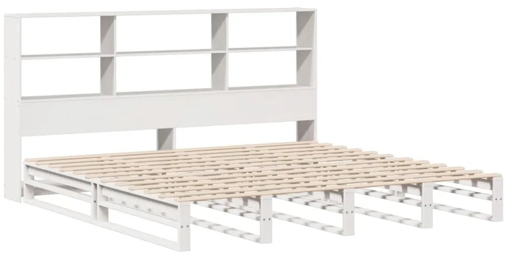 Cama com estante sem colchão 200x200 cm madeira maciça branco