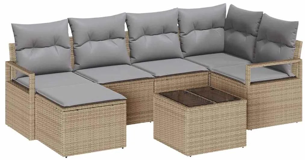 Conjunto de Sofá de Jardim de 7 Peças com Almofadas, Rattan Poliéster