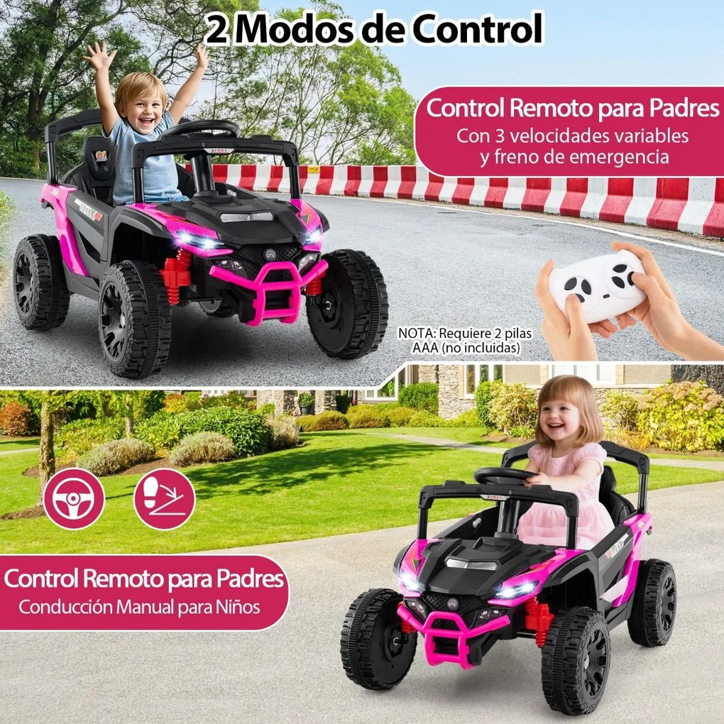 Carro elétrico infantil de 12 V, com comando à distância, 3 velocidades, luzes LED, música, buzina, veículo a bateria para crianças, Rosa