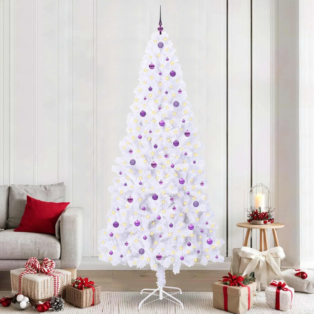 vidaXL Árvore de Natal Artificial com 300 LEDs Branco 240 cm PVC e Aço