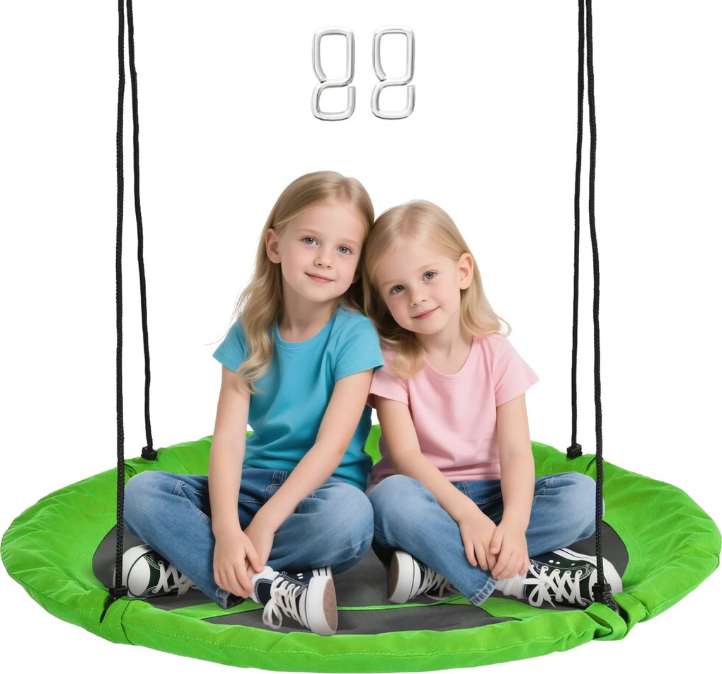 Baloiço redondo Ø 110 cm 4 argolas incluídas em metal com revestimento epóxi Oxford de alta densidade Verde