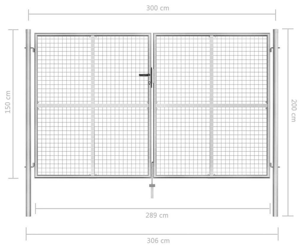 Portão de jardim em aço galvanizado 306x200 cm prateado