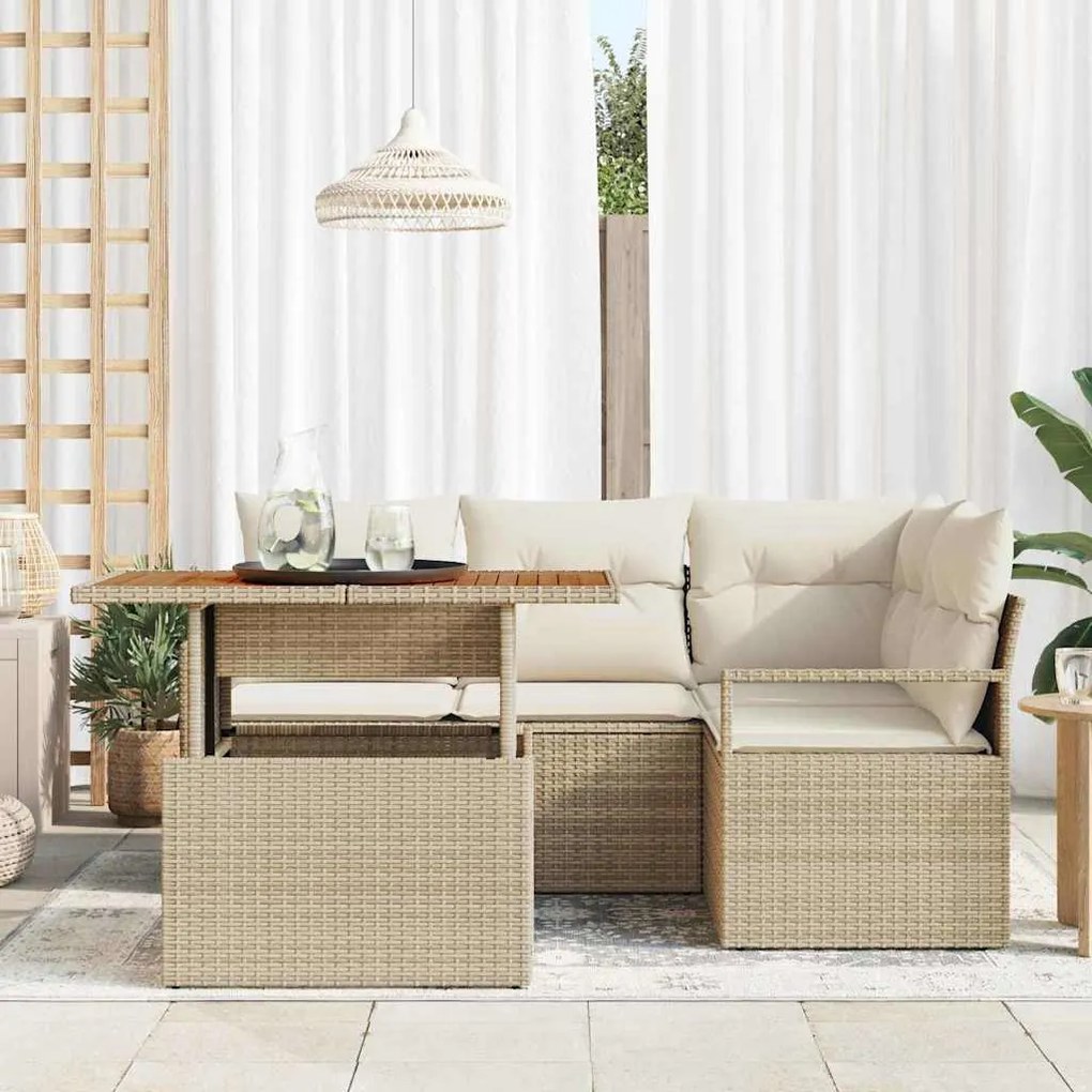 Conjunto de Sofá de Jardim 5 Peças com Almofadas em Rattan Sintético B