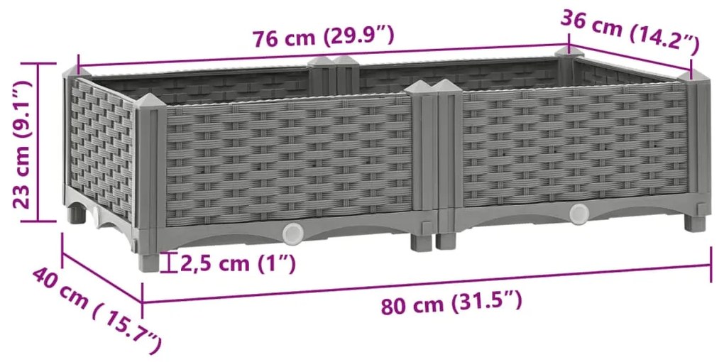 Canteiro elevado 80x40x23 cm polipropileno