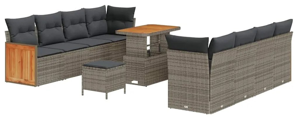 Conjunto de Sofá de Jardim vidaXL com Almofadas Cinza Vime Poliéster A