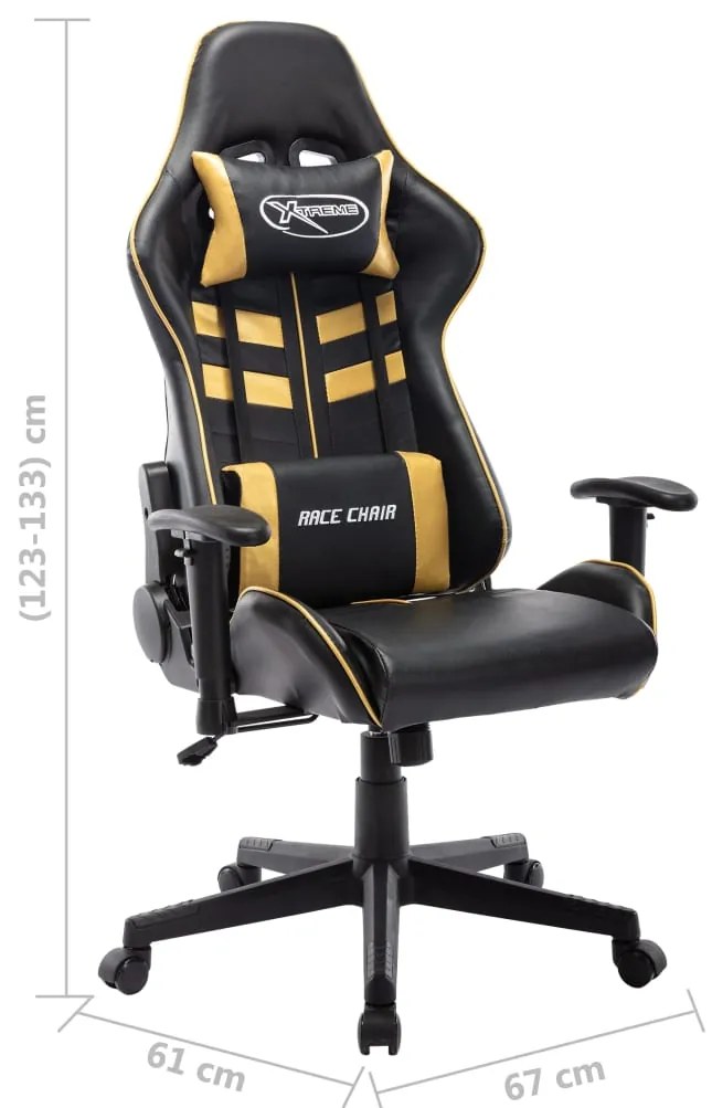 Cadeira de gaming couro artificial preto e dourado