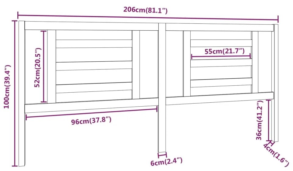 Cabeceira de cama 206x4x100 cm pinho maciço cinzento