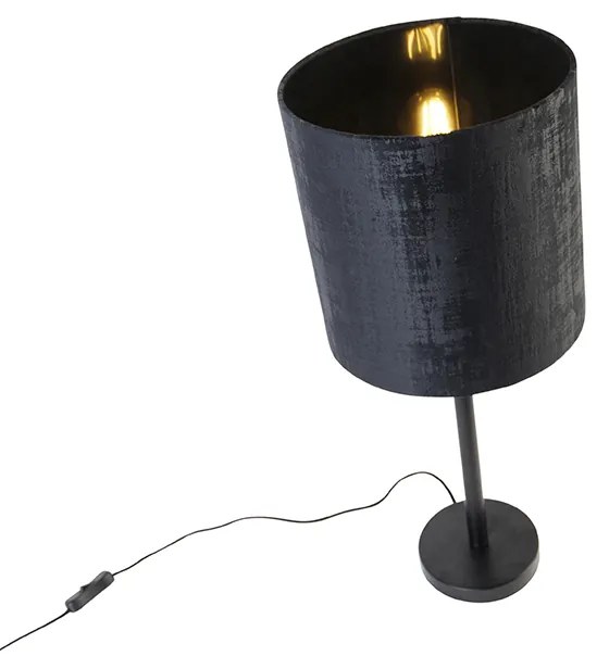 Candeeiro de Mesa Moderno Preto com Abajur Preto 25 cm - Simplo Moderno