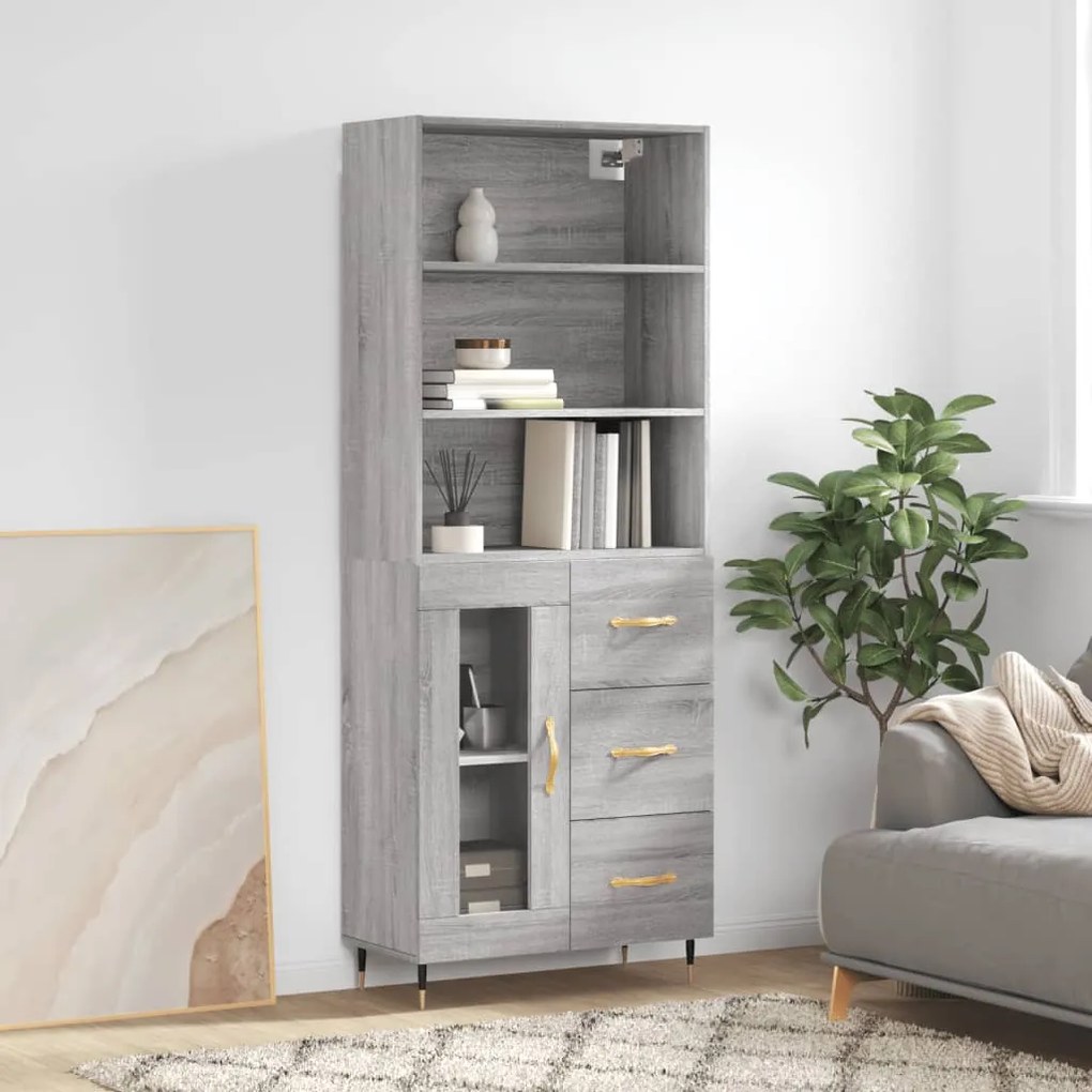 vidaXL Armário alto 69,5x34x180 cm derivados de madeira sonoma cinza