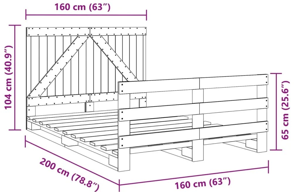 Estrutura de cama com cabeceira 160x200 cm pinho maciço
