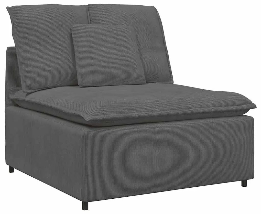 Sofá modular c/ pufes almofadas tecido corduroy cinzento-escuro