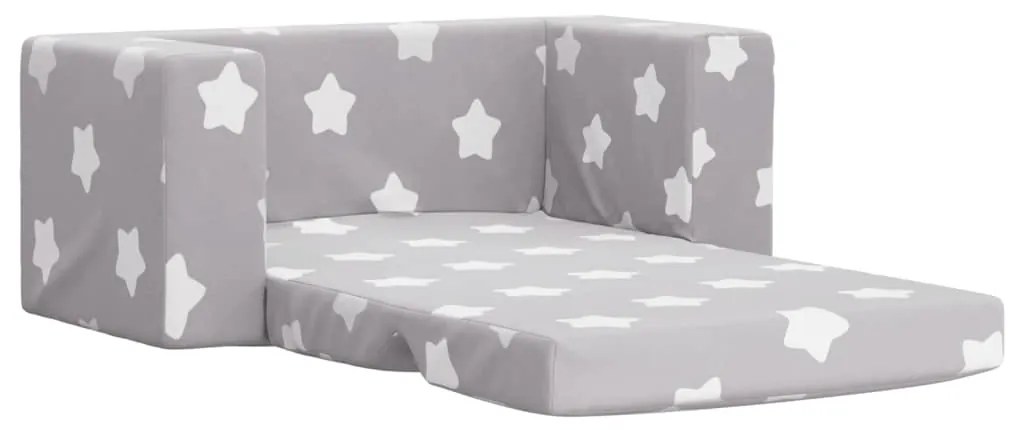 Sofá-cama infantil 2 lugares c/ estrelas pelúcia cinzento-claro