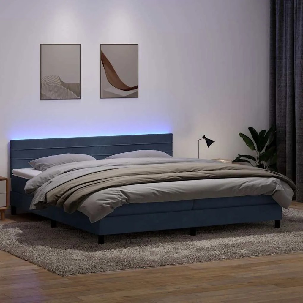 vidaXL Cama box spring c/ colchão e LED 200x220 cm veludo cinzento-escuro