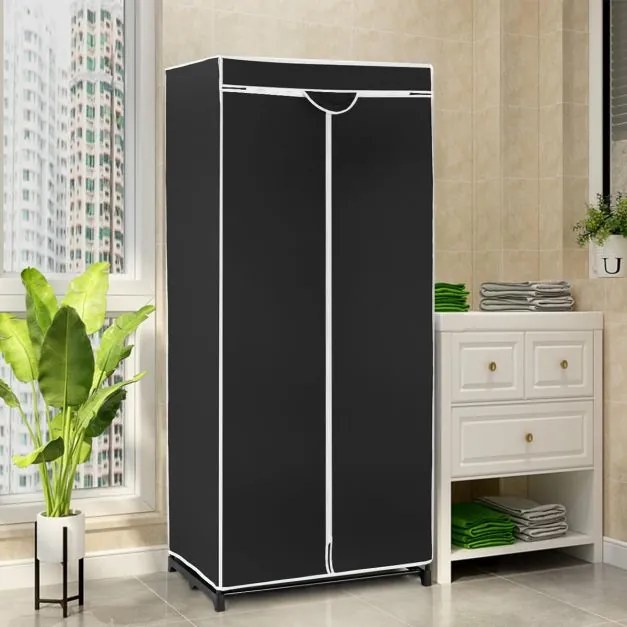 Armario Guarda Roupa de tecido dobrável com fecho de correr Organizador de roupa têxtil com varão de suspensão 74 x 50 x 172 cm Preto