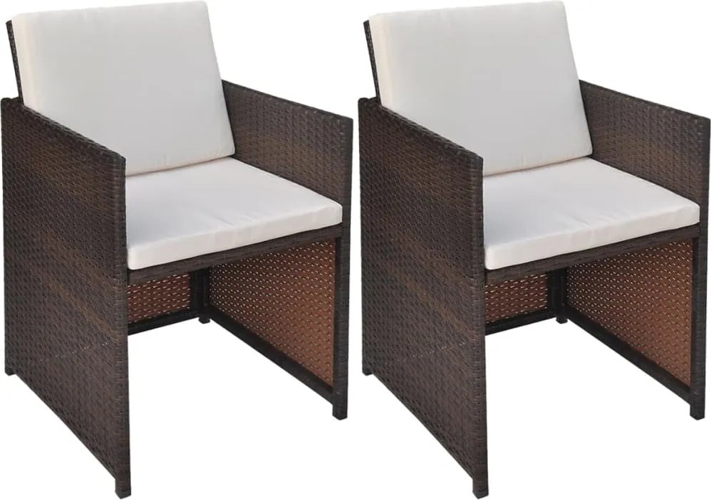 vidaXL Cadeiras jardim 2 pcs c/ almofadões, almofadas vime PE castanho