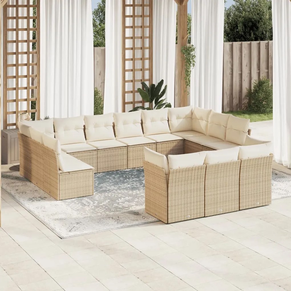 13 pcs conjunto de sofás p/ jardim com almofadões vime PE bege
