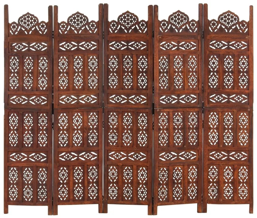 Biombo esculp. mão 5 painéis 200x165cm mangueira maciça castanho
