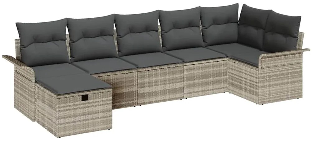 Conjunto de Sofá de Jardim de 7 Peças com Almofadas Cinza Claro Rattan