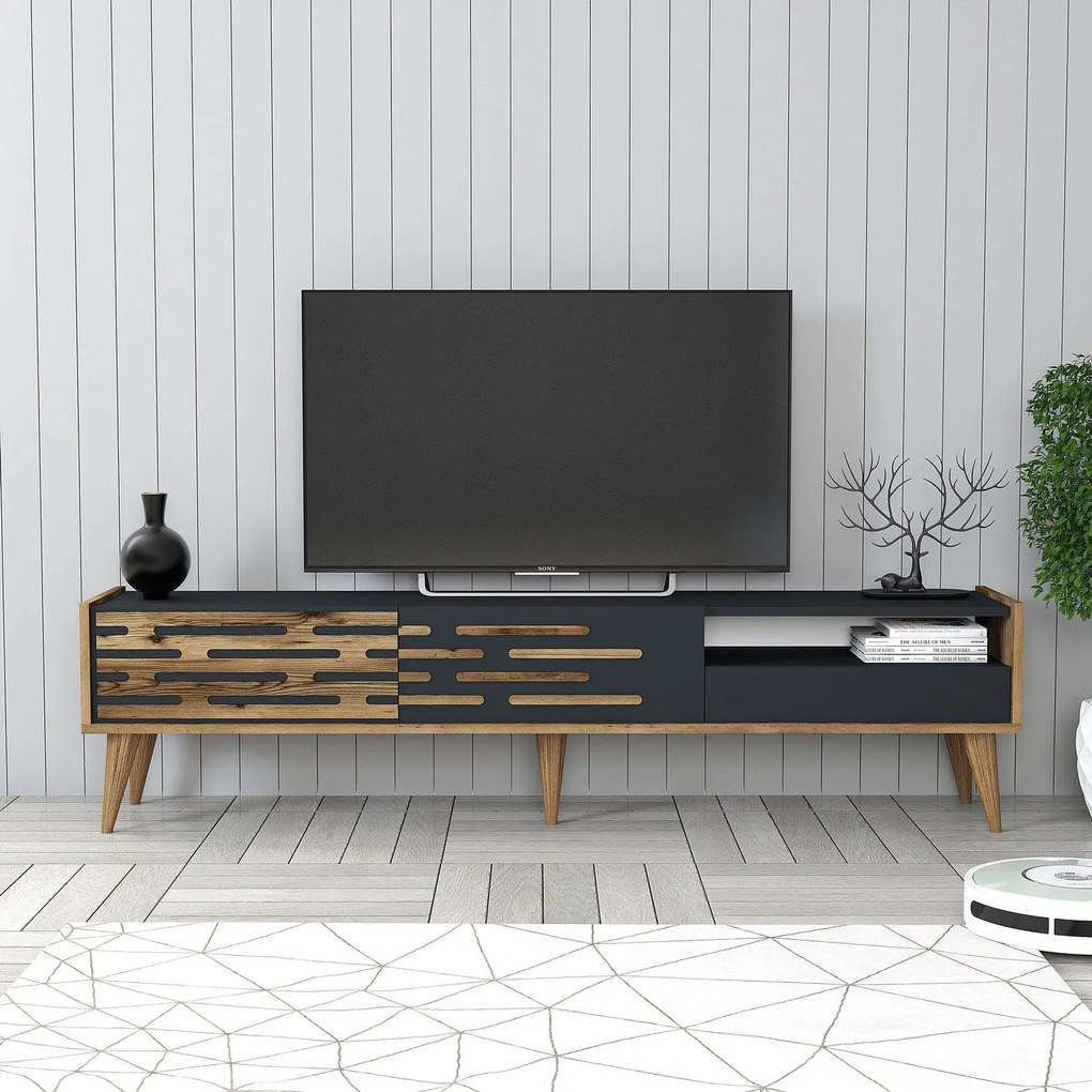 Móvel TV Valensiya – Nogueira e Antracite – 180x35x45 cm