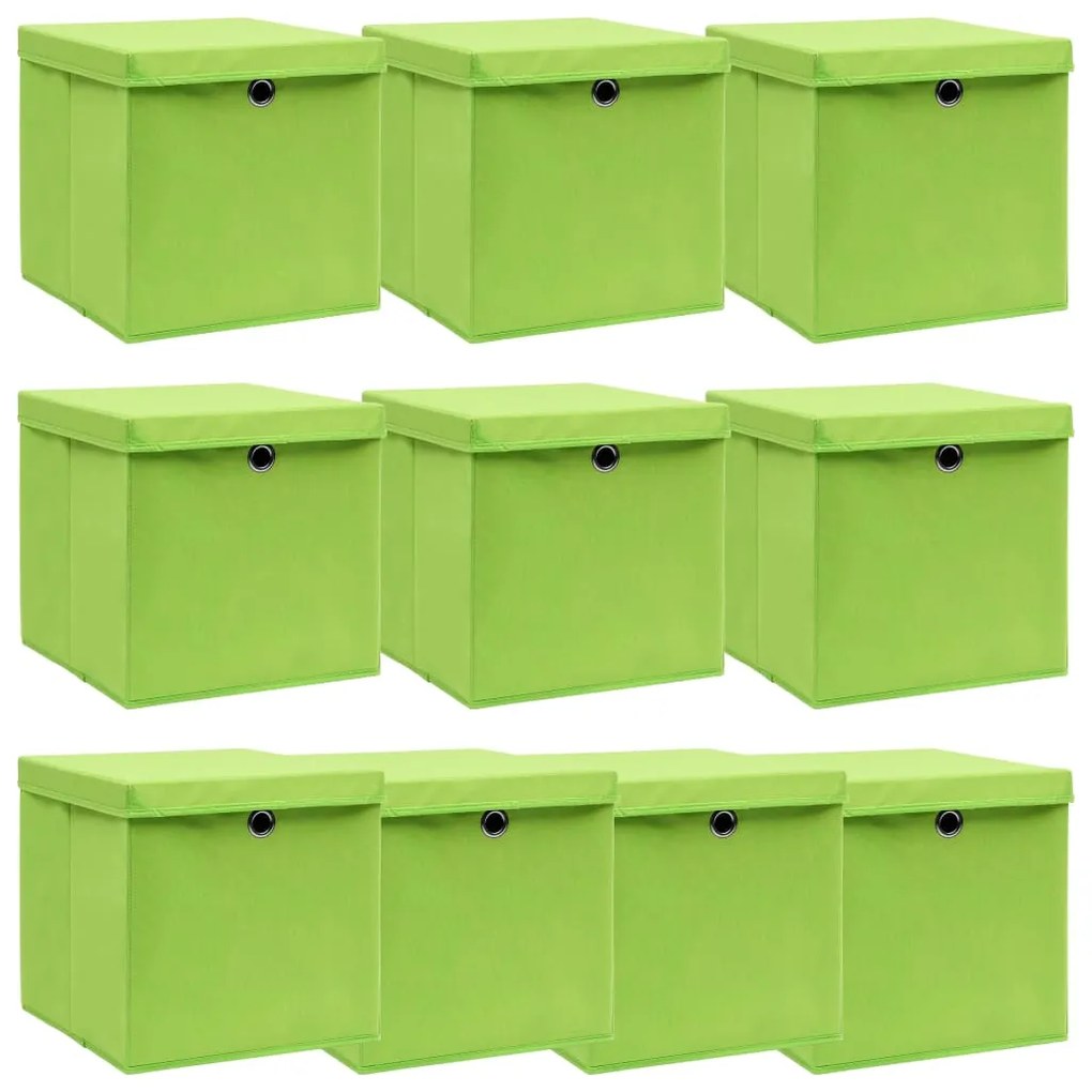 Caixas de arrumação com tampas 10 pcs 32x32x32 cm tecido verde