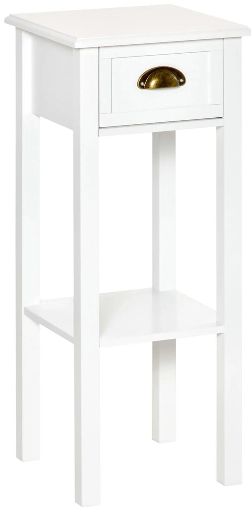 HOMCOM Mesa de Apoio com Gaveta e Prateleira de Armazenamento Estilo Moderno 30x30x75cm Branco