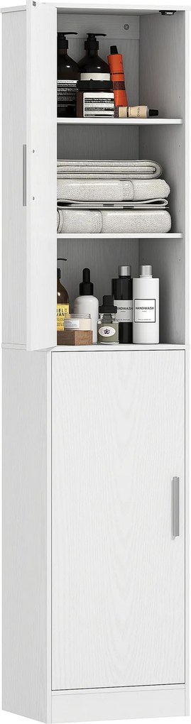 Armário de casa de banho tipo coluna com 2 portas e 4 prateleiras ajustáveis, 40 x 35 x 180 cm, branco
